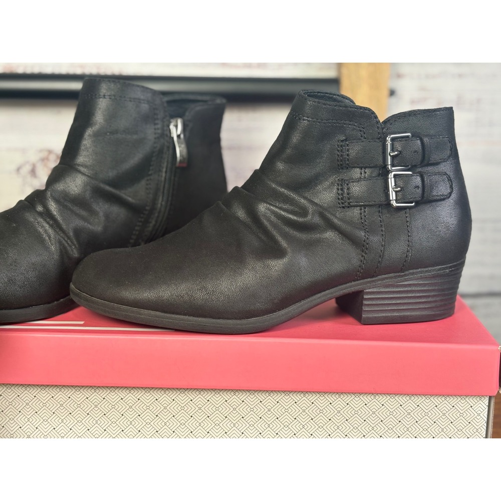 Lauren Blakwell Lyla Black Ruched Buckle Ankle Boots Womens 7.5 Low Block Heel - Picture 9 of 9